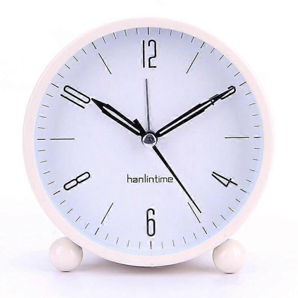 (Beige)Silent Alarm Clock Non Ticking Analog Alarm Clocks Minimalistic Round Metal Light Alarm Clock 9022594238783