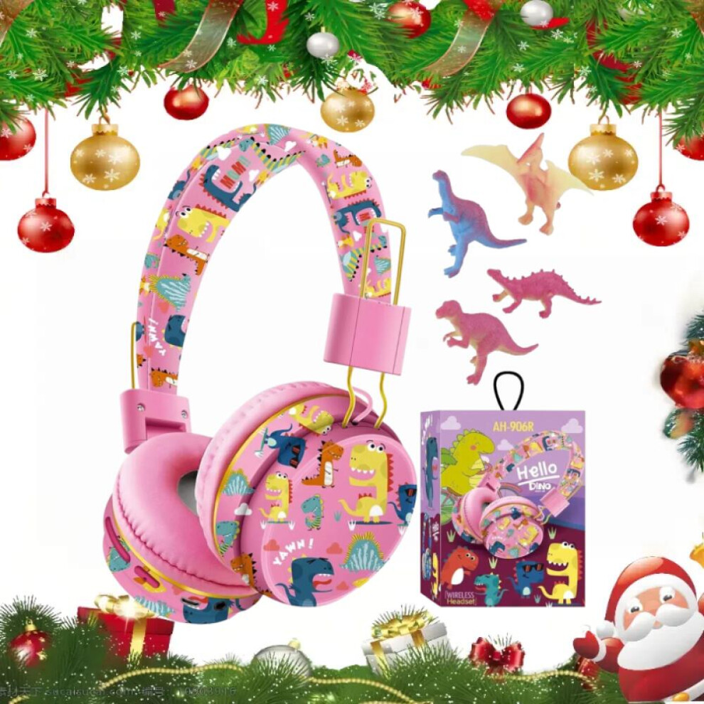 (Pink Dino)Christmas Gifts Bonus Box Headphones For Girls Kids For School, Kids Bluetooth Headphones With Microphone & 3.5Mm Jack, Teens Toddler 9022594240915