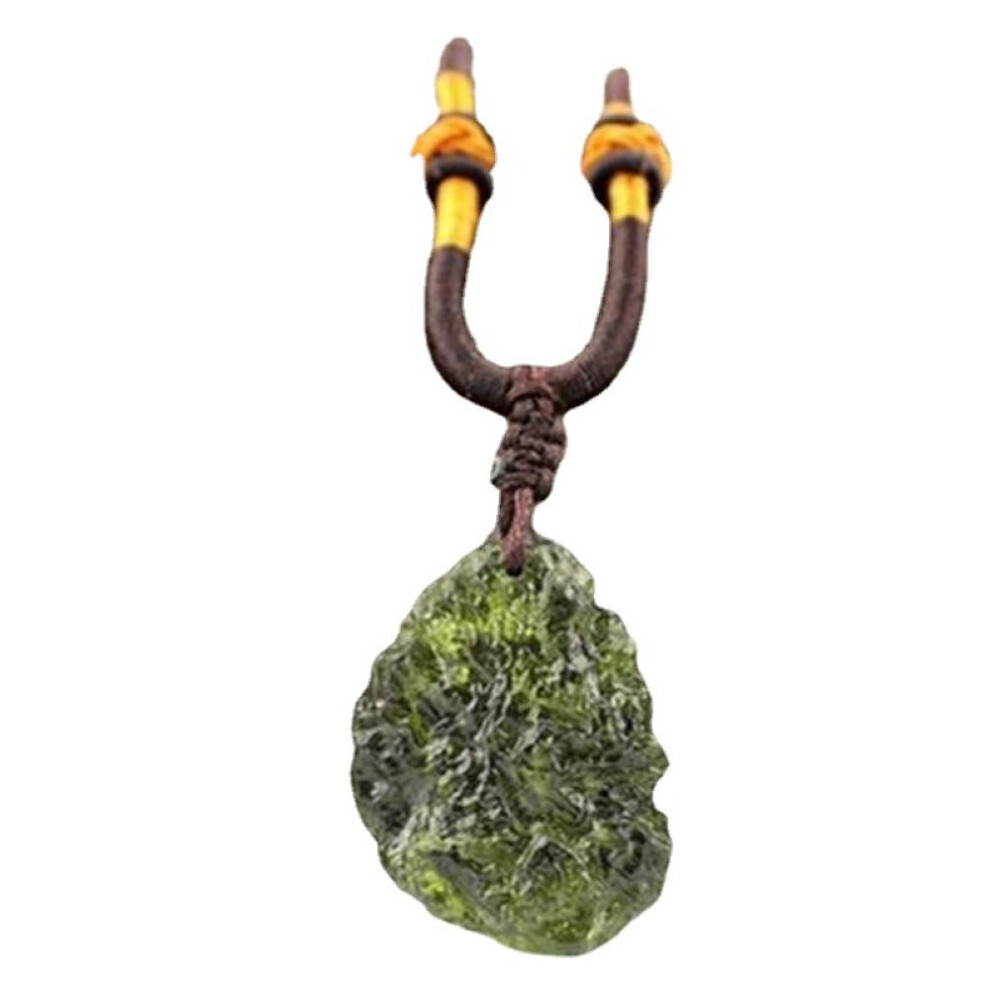 Natural Moldavite Green Crystal Stone Pendant Necklace / Men Ladies Rough Moldavite Stone Irregular Pendant Rope Necklaces / Natural Crystal Ener 9022594246771