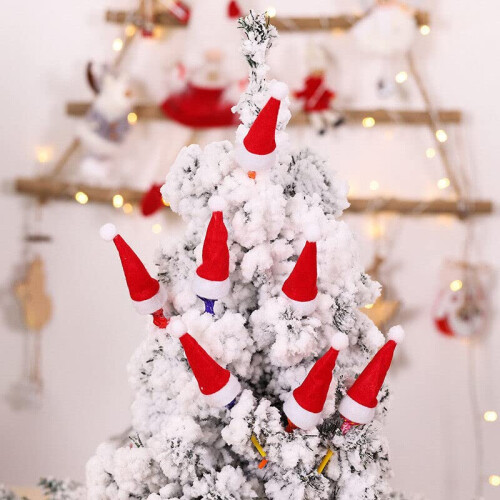 60PCS Mini Felt Santa Hats Christmas Tableware Silverware Holders Wine Bottle Decor 2