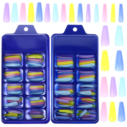 2 De Unhas Postiças Longas Coloridas Profissionais E Duráveis