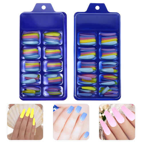 2 De Unhas Postiças Longas Coloridas Profissionais E Duráveis 1