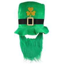 1Pc Decorative Clover Hat Green Fabric Beard Hat for Costume Parties