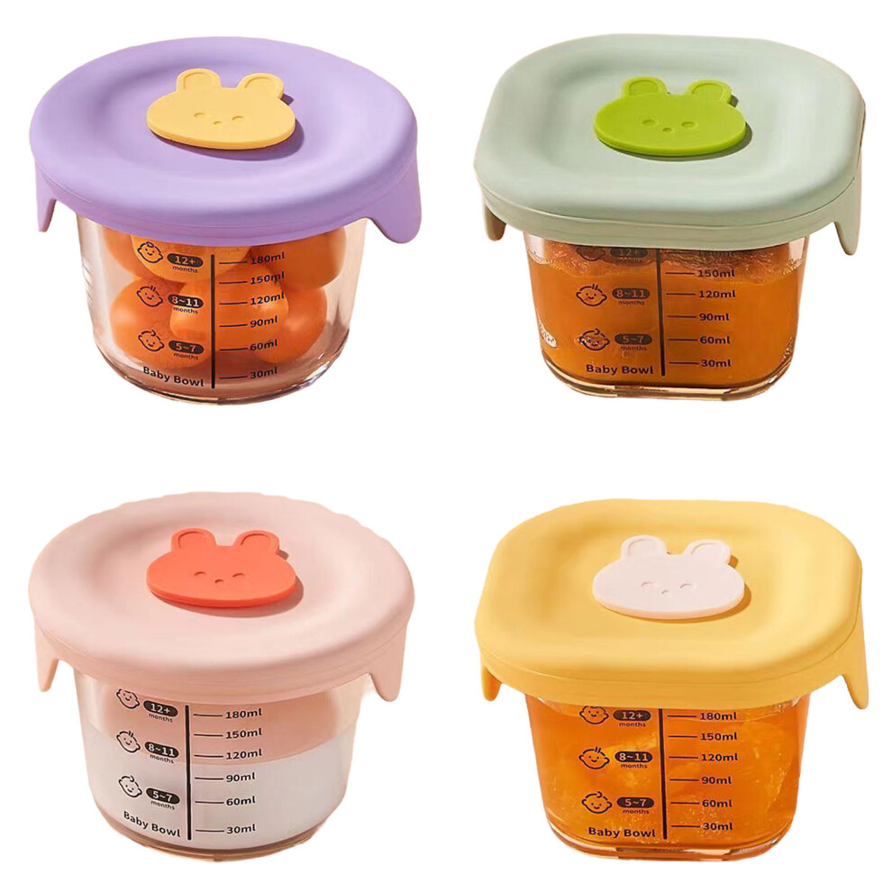 4x Round Square Baby Food Containers With Silicone Lid Glass Jars-image-OPC-PM8BG8N-NEW