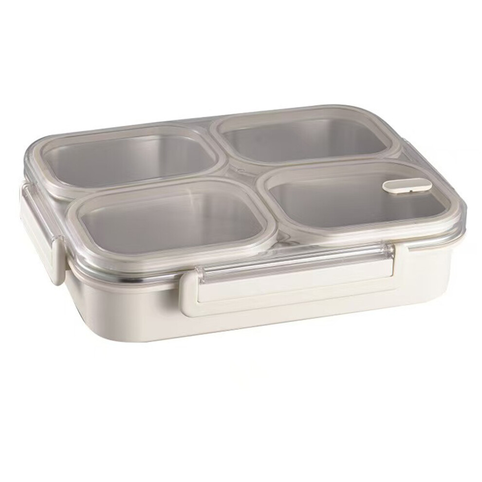 (Beige four grid) Stainless Steel Meal Prep Holder 4Compartment Lunch Case Portable-image-OPC-PM8BJQF-NEW
