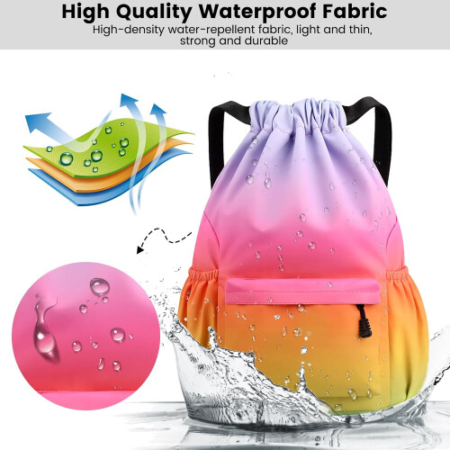 Drawstring Gym Bag Large Size, Mesh Pockets, Water Gradient Color 2