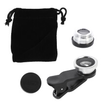 2Sets Mobile Camera Lens Kit Silver 3 in 1 Fisheye Wide Angle Macro