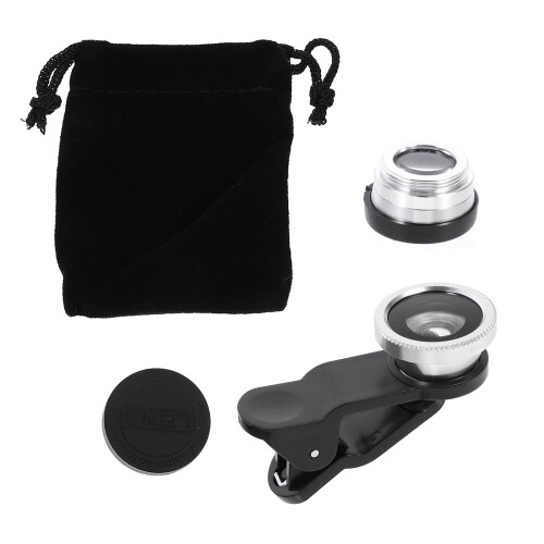 2Sets Mobile Camera Lens Kit Silver 3 in 1 Fisheye Wide Angle Macro