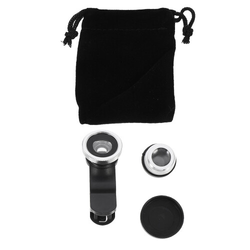 2Sets Mobile Camera Lens Kit Silver 3 in 1 Fisheye Wide Angle Macro 2