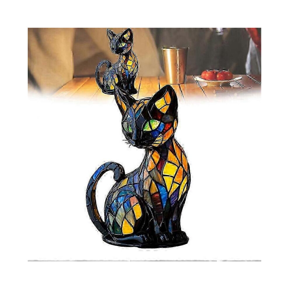 Cat For Night Stands Table Lamps, Stained Resin Tabletop Night Light, Cat Lamp Resin Stained Glass-image
