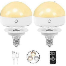 2-Pack E14 Rechargeable Light Bulb,300LM,40W Equivalent,Detachable Charging,3 Color Temperature,Remote Control Puck Emergency Lamp,Dimmer,Timer