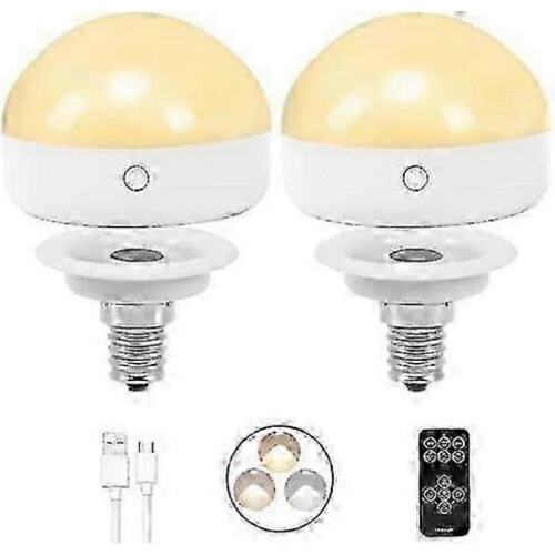 2-Pack E14 Rechargeable Light Bulb,300LM,40W Equivalent,Detachable Charging,3 Color Temperature,Remote Control Puck Emergency Lamp,Dimmer,Timer