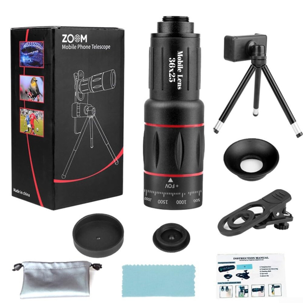Monocular Zoom Telescope 18X-64X Phone Lens Aluminum Alloy 36X25 Adjustable Clip Handheld Stand For Bird Watching 9016109417503