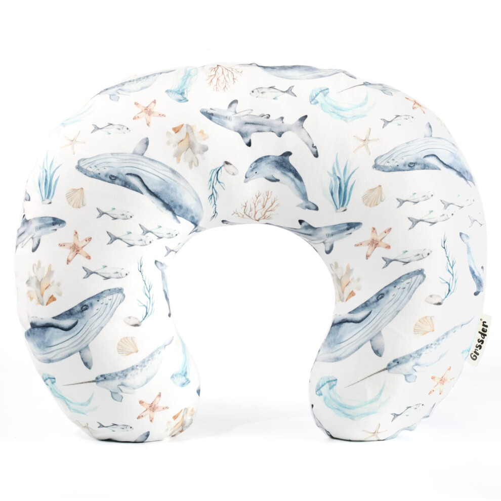 Nursing Pillow Cover Stretchy Minky Removable Slipcover Fits Most Breastfeeding Pillows Unisex Whale Pattern