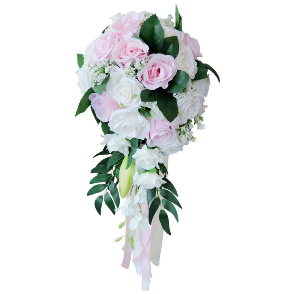 (White Pink) Exquisite Wedding Hand Bouquet Stunning Bridal Holding Flowers Bride-image-OPC-PM8GRFY-NEW