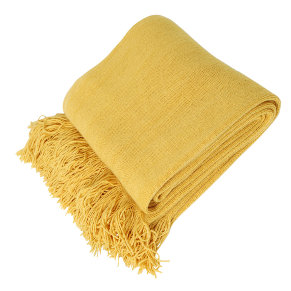 RęCznie Robiona Koc Jednolity Kolor ObrąBka 170X127Cm ŻółTy-image