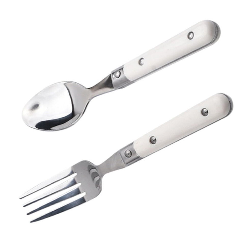 Stainless Steel Flatware Ivory Handle Fork And Spoon Set For Weaning, 2-Piece Baby Tableware, Smooth Safe Design