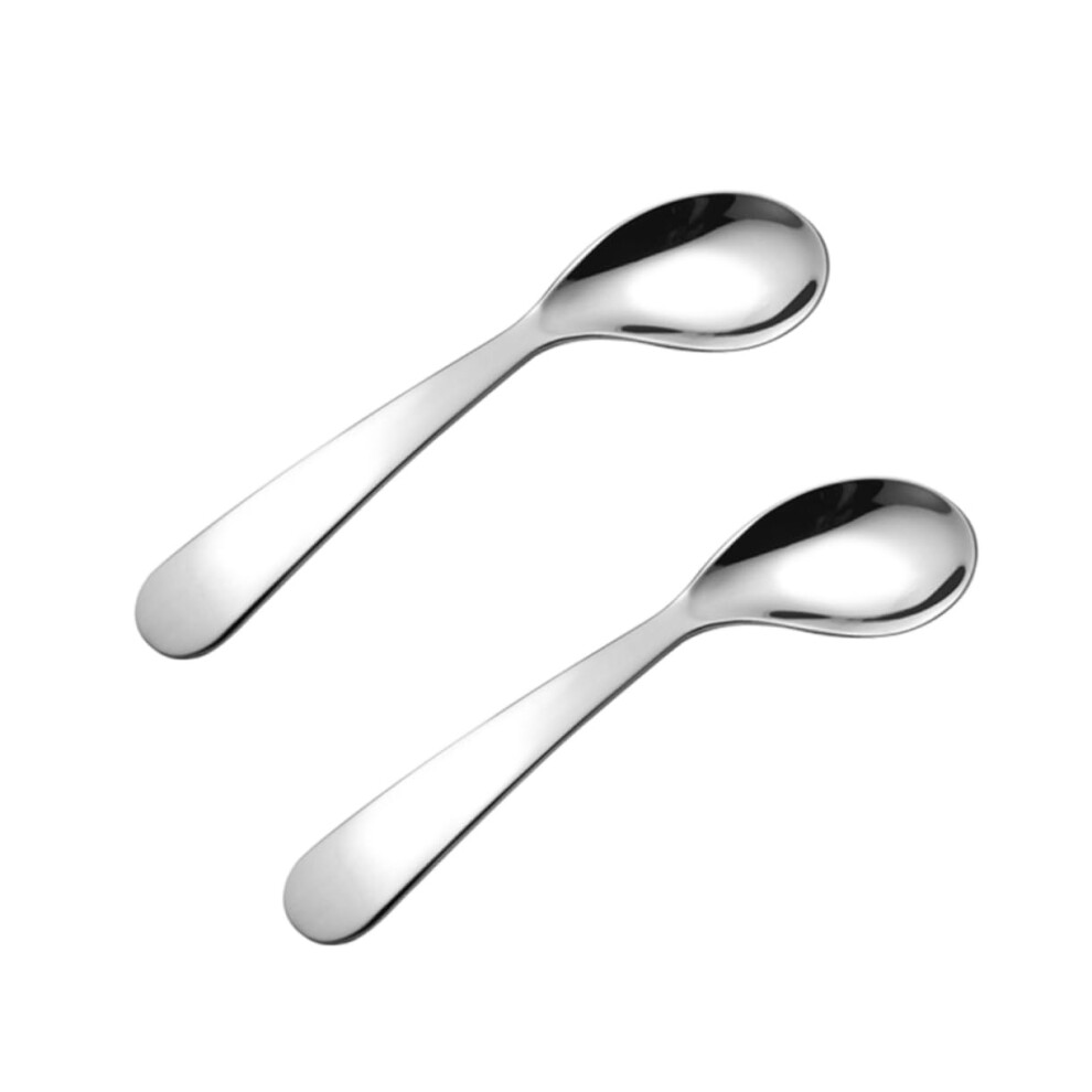 Stainless Steel Bent Spoon - 2-Pack Self-Feeding Learning Utensils Pediatric Safe Smooth Edges