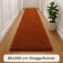 (Large Runner (80x300cm), Rust Shaggy Rug) Non Slip Shaggy Rugs & Printed Runner Soft Fluffy Carpets for Bedroom, Kitchen & Hallway
