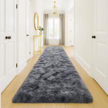 (Large Runner (80x300cm), Marble Grey Shaggy Rug) Non Slip Shaggy Rugs & Printed Runner Soft Fluffy Carpets for Bedroom, Kitchen & Hallway