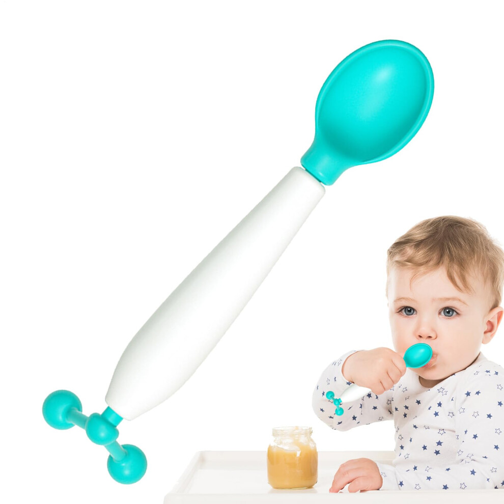 360 Degree Rotating Feeding Utensils For Kids With Non-Slip Handle For Boys Green