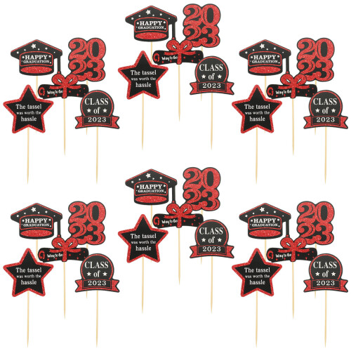 30Pcs Graduation Party Cake Toppers Assorted Color Cupcake Picks
