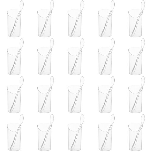 20 Unidades Mini Vasos Para Con Cucharas Transparentes 1