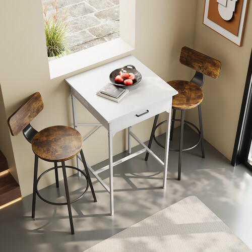 Living And Home 102.5cm Tall Bar Table with Charging Station, White 1