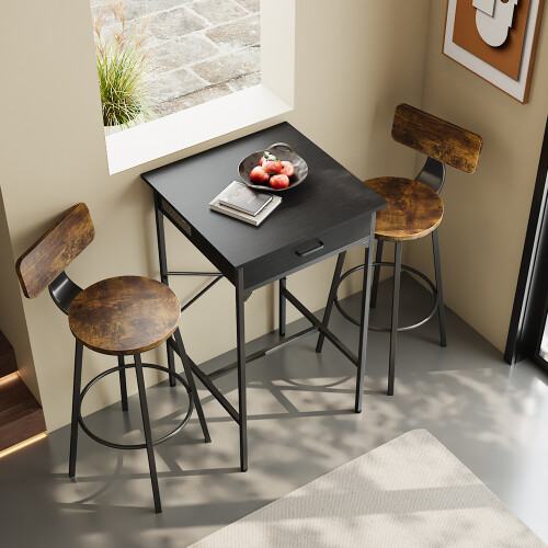 Living And Home 102.5cm Tall Bar Table with Charging Station, Black 1