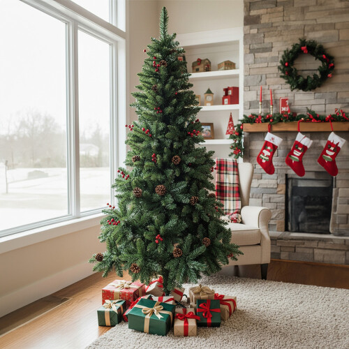 Living And Home 6FT/1.8M Artificial Christmas Tree with Foldable Metal Stand