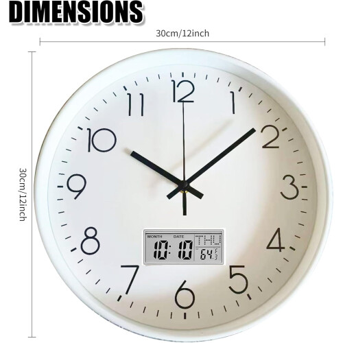 12" White Silver LCD Digital Wall Clock with Date 1