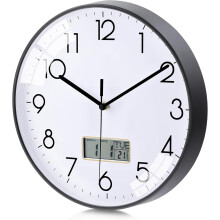 12" Black Silver LCD Digital Wall Clock with Date