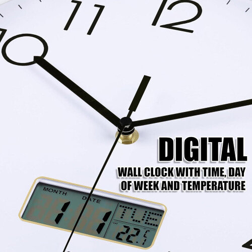 12" Silent Silver LCD Digital Wall Clock with Date 2