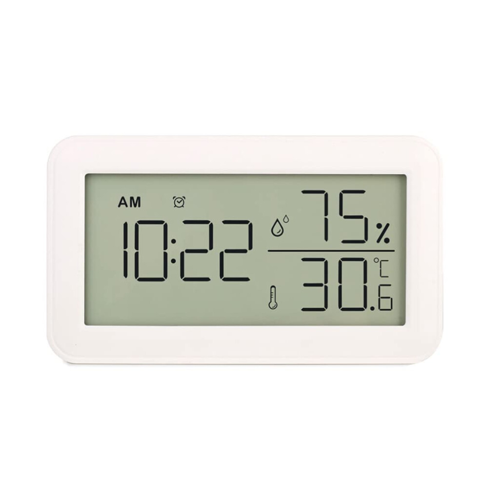Thermometer Hygrometer Indoor With Alarm Clock LCD Digital Thermometer For Room, Living Room, Wine Cellar White
