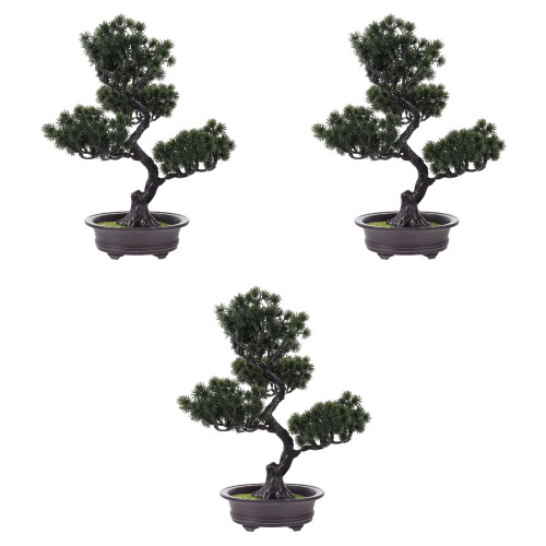 3 Pezzi In Vaso Con Fiori E Pino Artificiale Verde 2