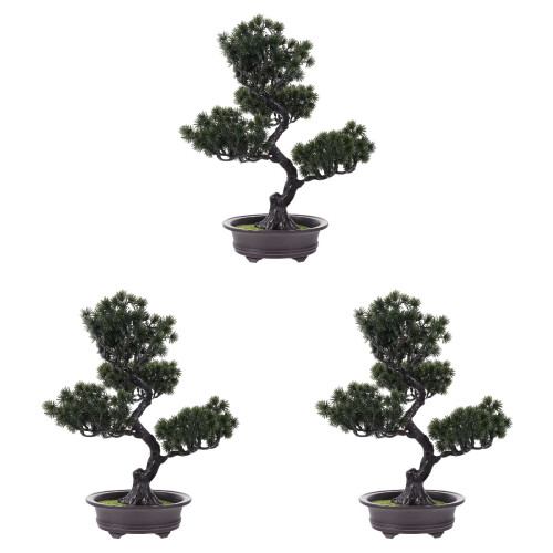 3 Pezzi In Vaso Con Fiori E Pino Artificiale Verde 1
