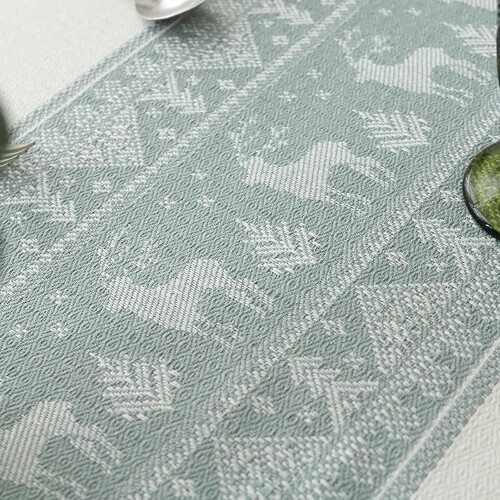 Rectangular Tablecloth 140 x 180 cm White Green Polyester With Tassel Snowflake Deer Pattern Washable Outdoor Indoor Use 1