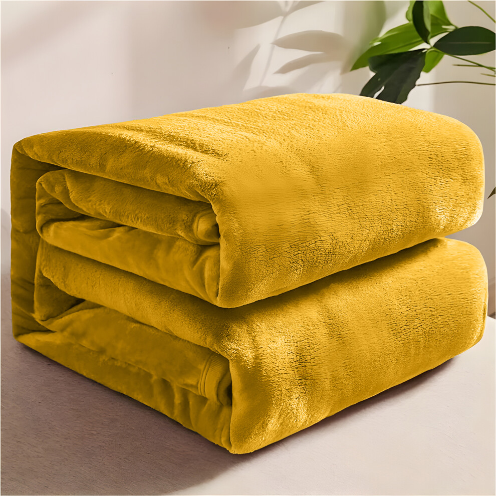 Moonlight Bedding Limited (Yellow Mustard, Single) Faux Fur Blanket Fleece Thick Bed Throw Sofa Mink Travel Blanket