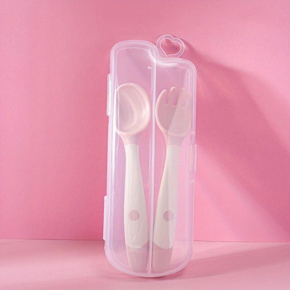 Youngsters Training Fork And Spoon Set For Kids With Meal Box, Bendable Head, Complementary Food Spoon, Pink
