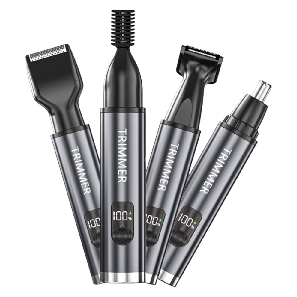 Grey Electric Nose Hair Shaver 4-In-1 Beard Grooming Tool Nose Hair And Beard Trimmer Abs Texture