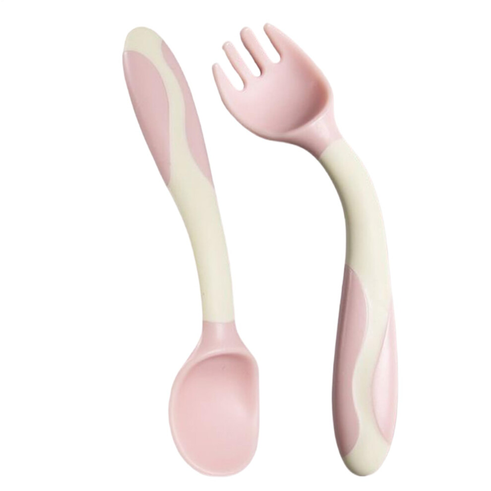 Baby Fork And Spoon Bendable Utensils Ergonomic Grip Weaning Flatware For Boys And Girls Pink