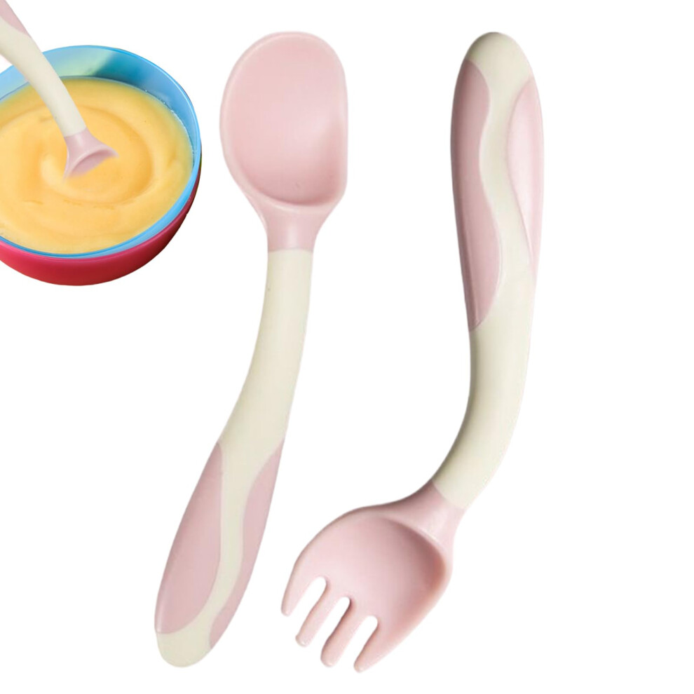 Spoons And Forks Folding Training Spoon And Fork Ergonomic Handles First-Stage Feeding Cutlery For Kids Pink