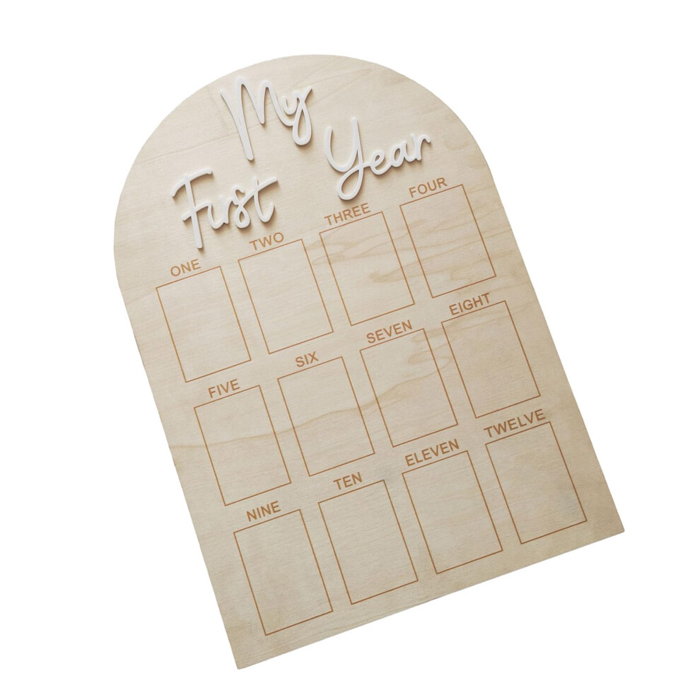 Picture Frame Board For Newborn Boys And Girls Photo Display Wood First Year Baby Monthly Growth Chart Letters White