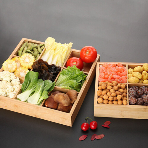 Khaki Bamboo Compartment Candy Holder Square Tray for Serving 1