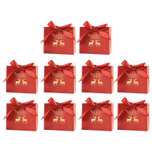 Christmas Candy Box With Ribbon Closure Gold Foil Paper-Red