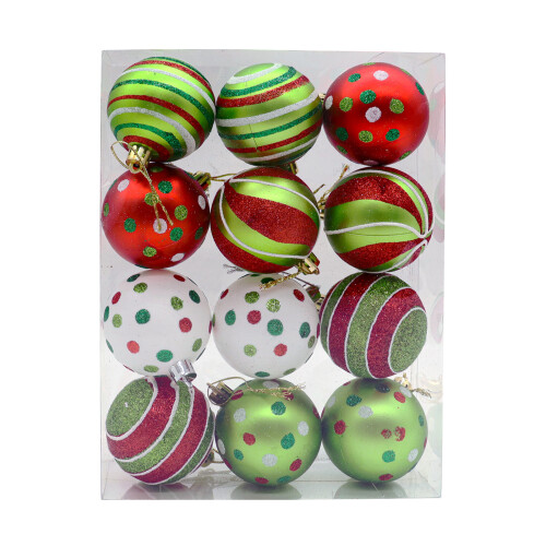 12-Piece Christmas Ornament Set - Shatterproof Plastic Ball-B