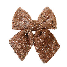 Velvety Bows Shape Ornament For Holiday-Coffee Gold Sequins