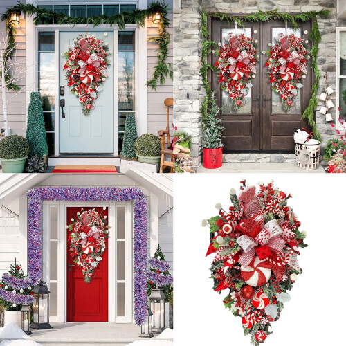 Holiday Candy Wreath Plastic Decoration Weather Resistant-Red 1