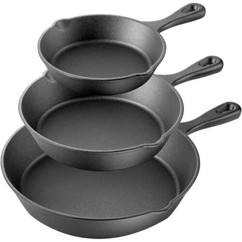 3PCS Cast Iron Non-Stick Frying Pan Skillet Set