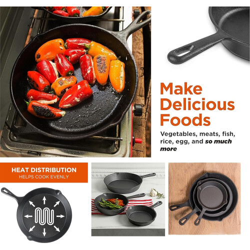 3PCS Cast Iron Non-Stick Frying Pan Skillet Set 2